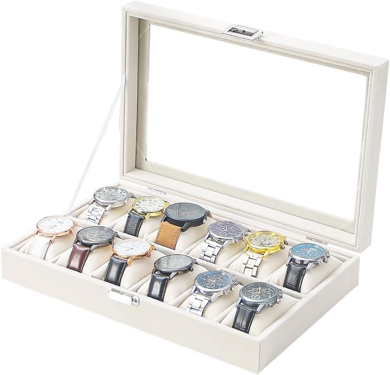Adugay Watch Display Case For Men,Leather Watch Organizer Box,Watch Collection Storge Holder For Women,Watch Travel Organizer Tray (Beige Velvet, 12 slots) - Image 1